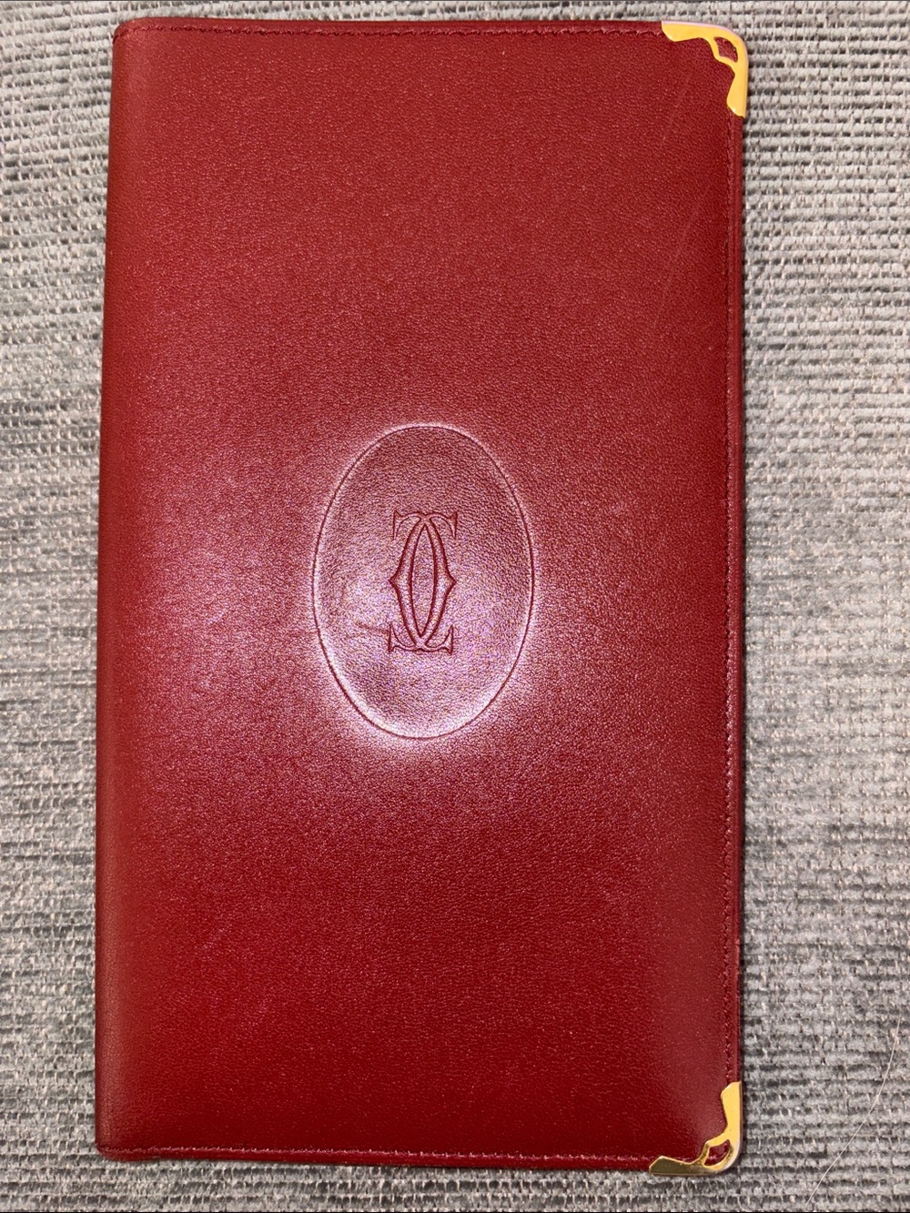 Cartier Red Leather Passport Wallet with Gold Corner Accents
